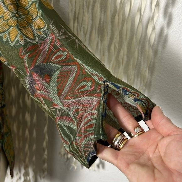 Poeme by Citron Green Asian Inspired Floral Print Quarter Sleeve Top Jacket M - Picture 2 of 10